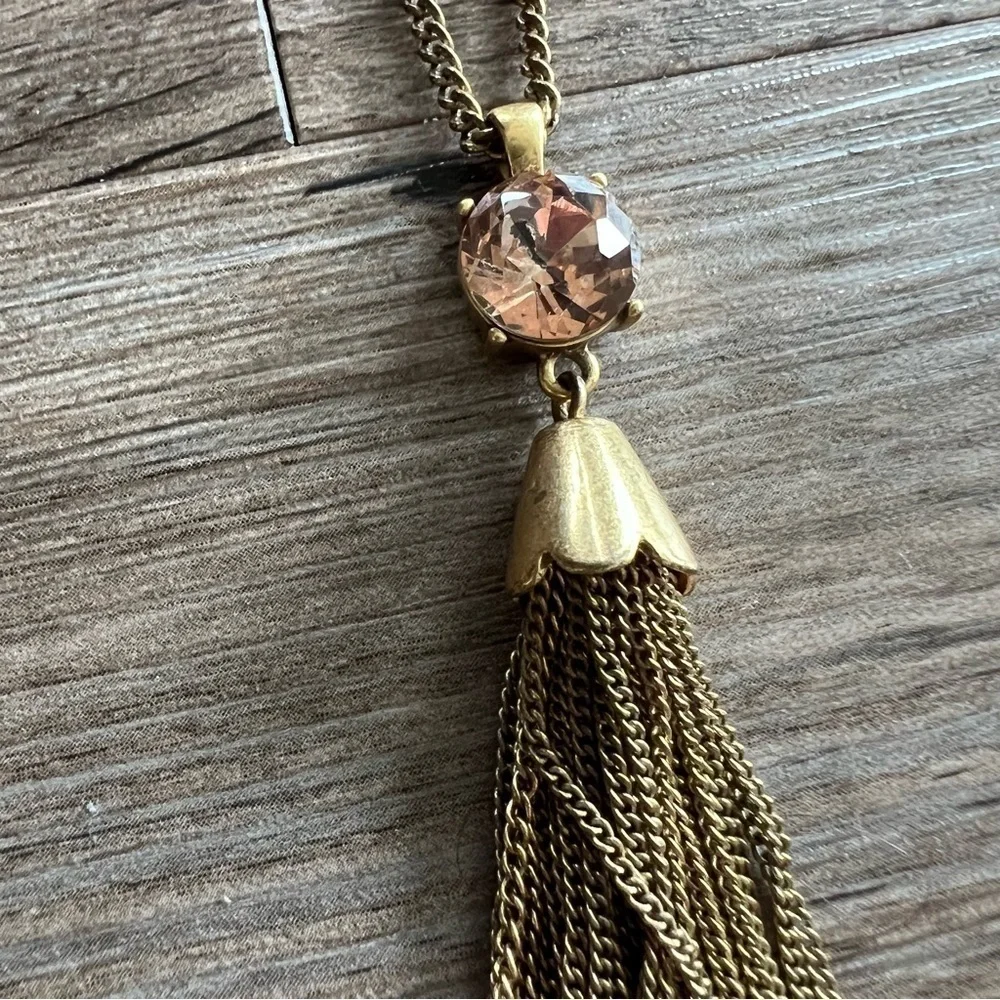 J. Crew Gold Gem Tassel Necklace & Stud Rhinestone Earring Set